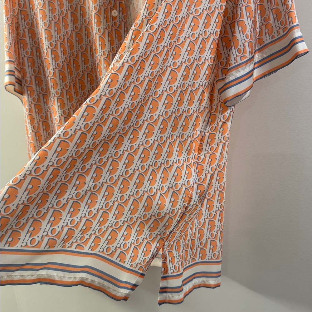 Dior Orange White Monogram Short Sleeve Button-Down Shirt - Picture 9 of 12